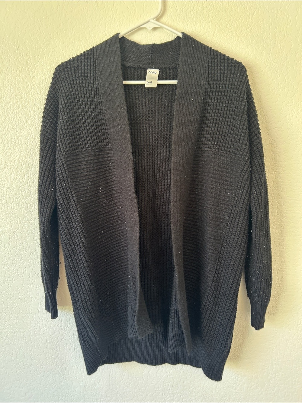 Open-Front Black Textured Knit Cardigan - Anlo